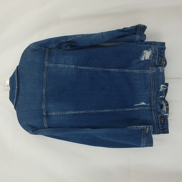 FOREVER  21 Six Button Tunic Length Distressed Jean Jacket w/ Hand Pockets - Picture 9 of 14